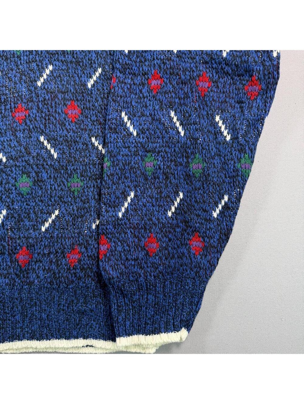 VTG 90s Hennessy Van Heusen Grandpa Sweater Blue Geometric Womens M - Picture 2 of 7